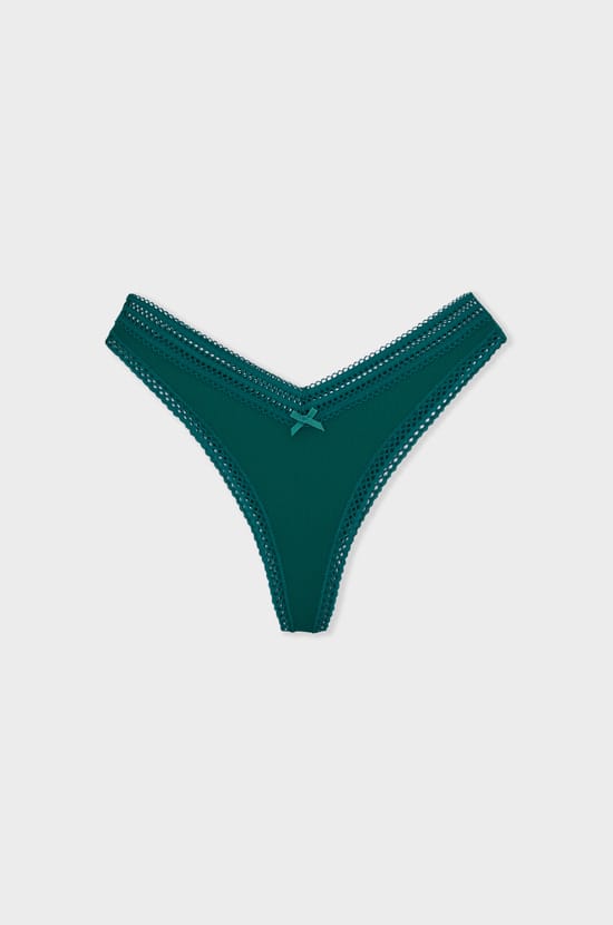 Tanga V-shape en microfibre et dentelle;${refinementColor}