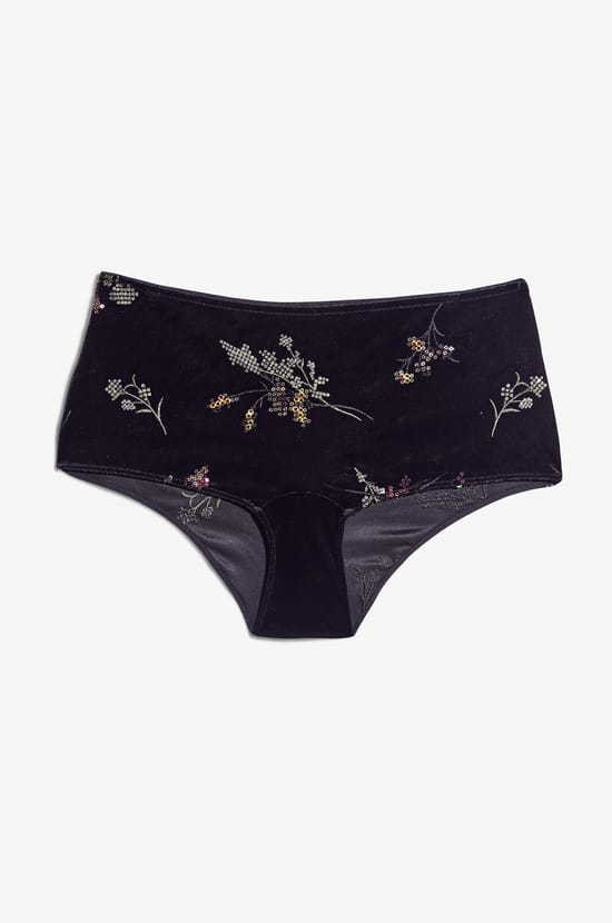Embroidered Velvet Boyshorts;${refinementColor}