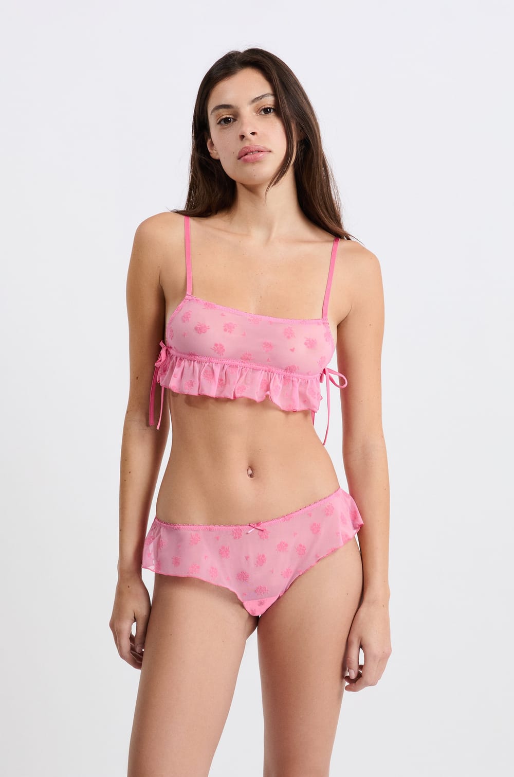 Soutien-gorge brassière en tulle floqué;${refinementColor}