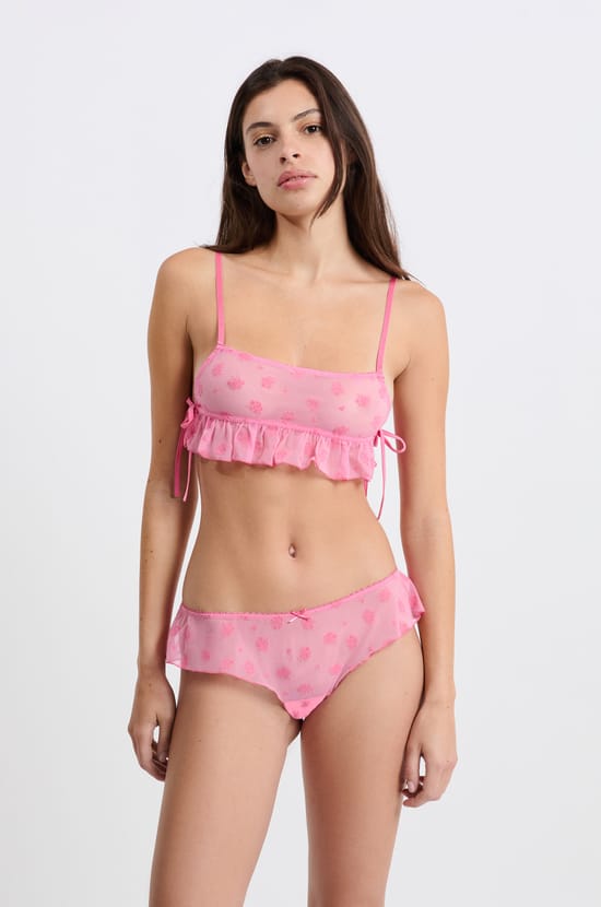 Soutien-gorge brassière en tulle floqué;${refinementColor}