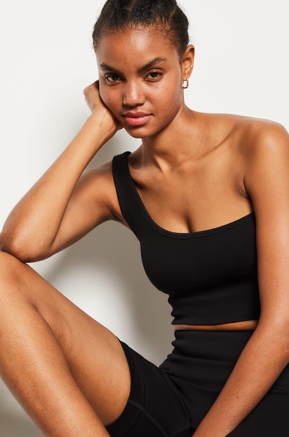 Ribbed Asymmetric Bralette - Light Support;${refinementColor}