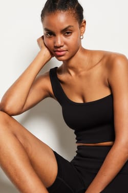 Ribbed Asymmetric Bralette - Light Support;${refinementColor}