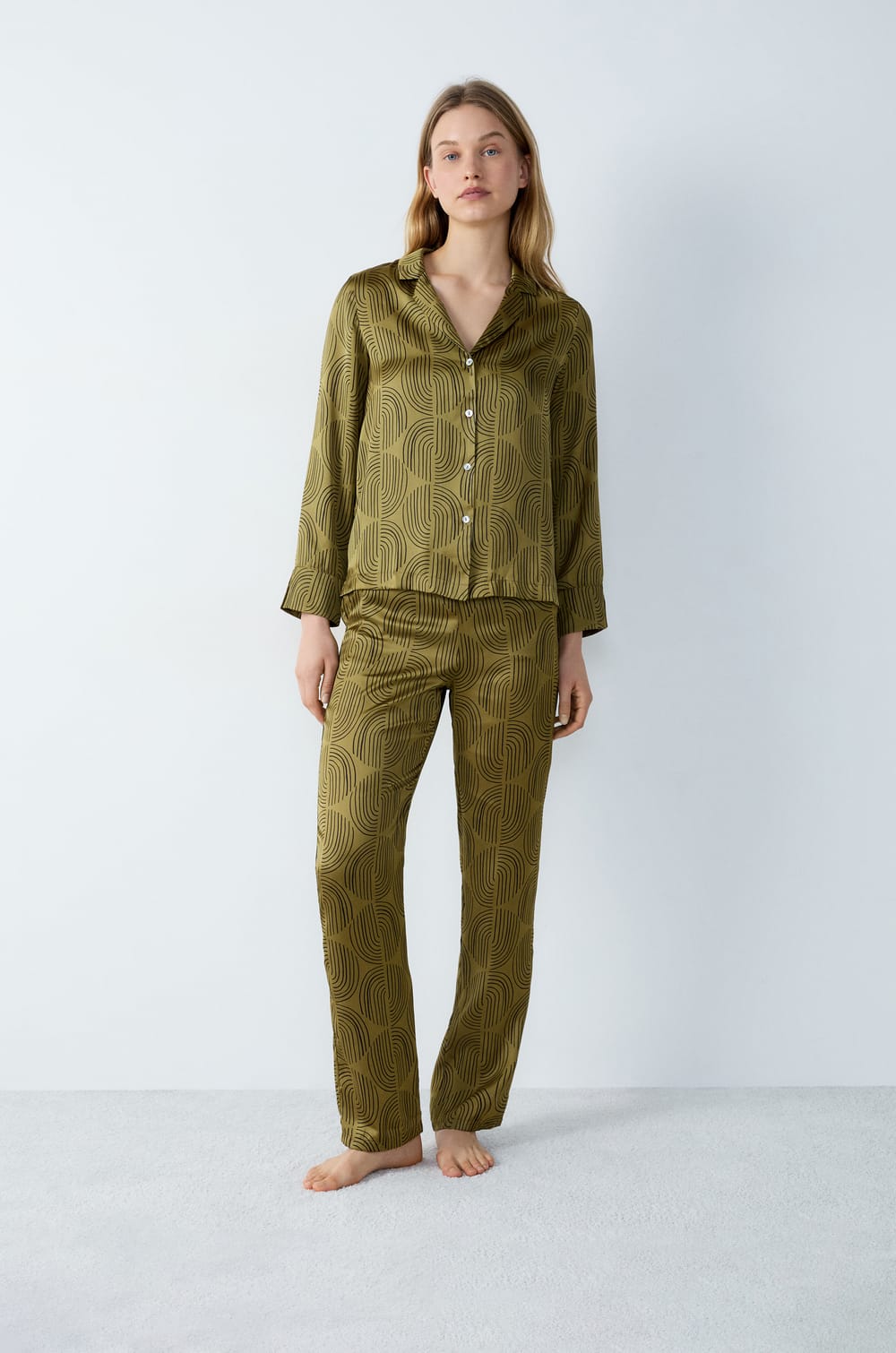 Smooth Pyjama Shirt with Patterns;${refinementColor}