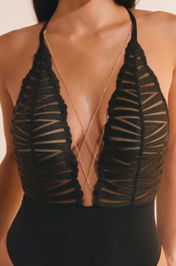 Embroidered bodysuit with jewellery details;${refinementColor}