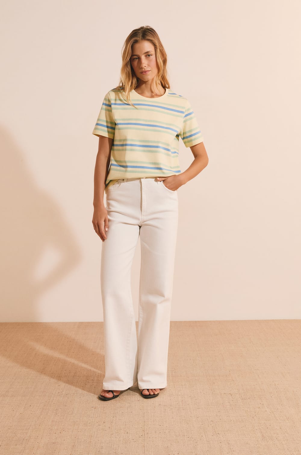 T-shirt &agrave; rayures en coton;${refinementColor}