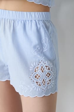 Embroidered Cotton Pajama Shorts;${refinementColor}