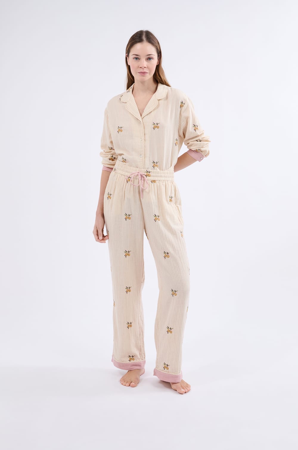 Pantalon de pyjama à motifs en coton;${refinementColor}