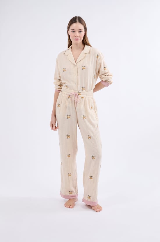 Pantalon de pyjama à motifs en coton;${refinementColor}