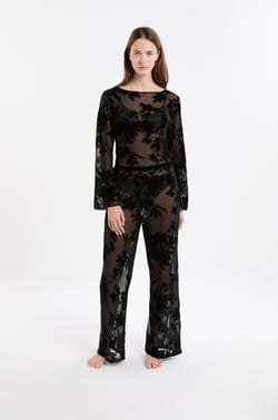 Pantalon transparent à motif floral;${refinementColor}