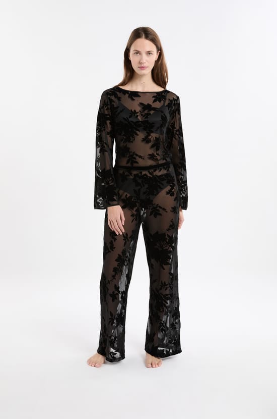 Pantalon de nuit transparent à motif fleurs;${refinementColor}