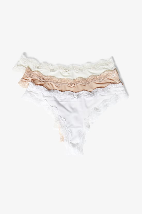 Pack of 3 Microfiber and Lace Thongs;${refinementColor}