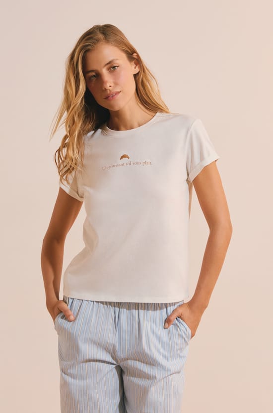 T-shirt de pyjama en coton &agrave; imprim&eacute; "un croissant s'il vous pla&icirc;t";${refinementColor}