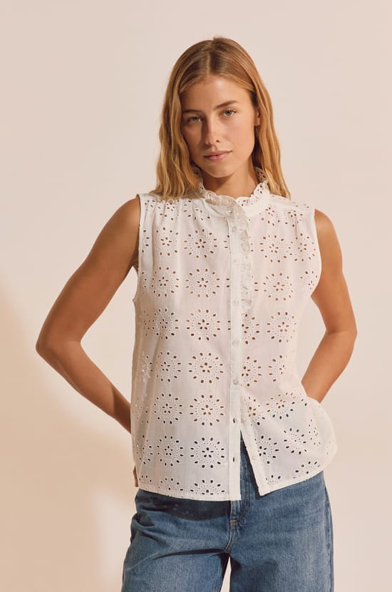 Chemise sans manches avec broderie en coton;${refinementColor}