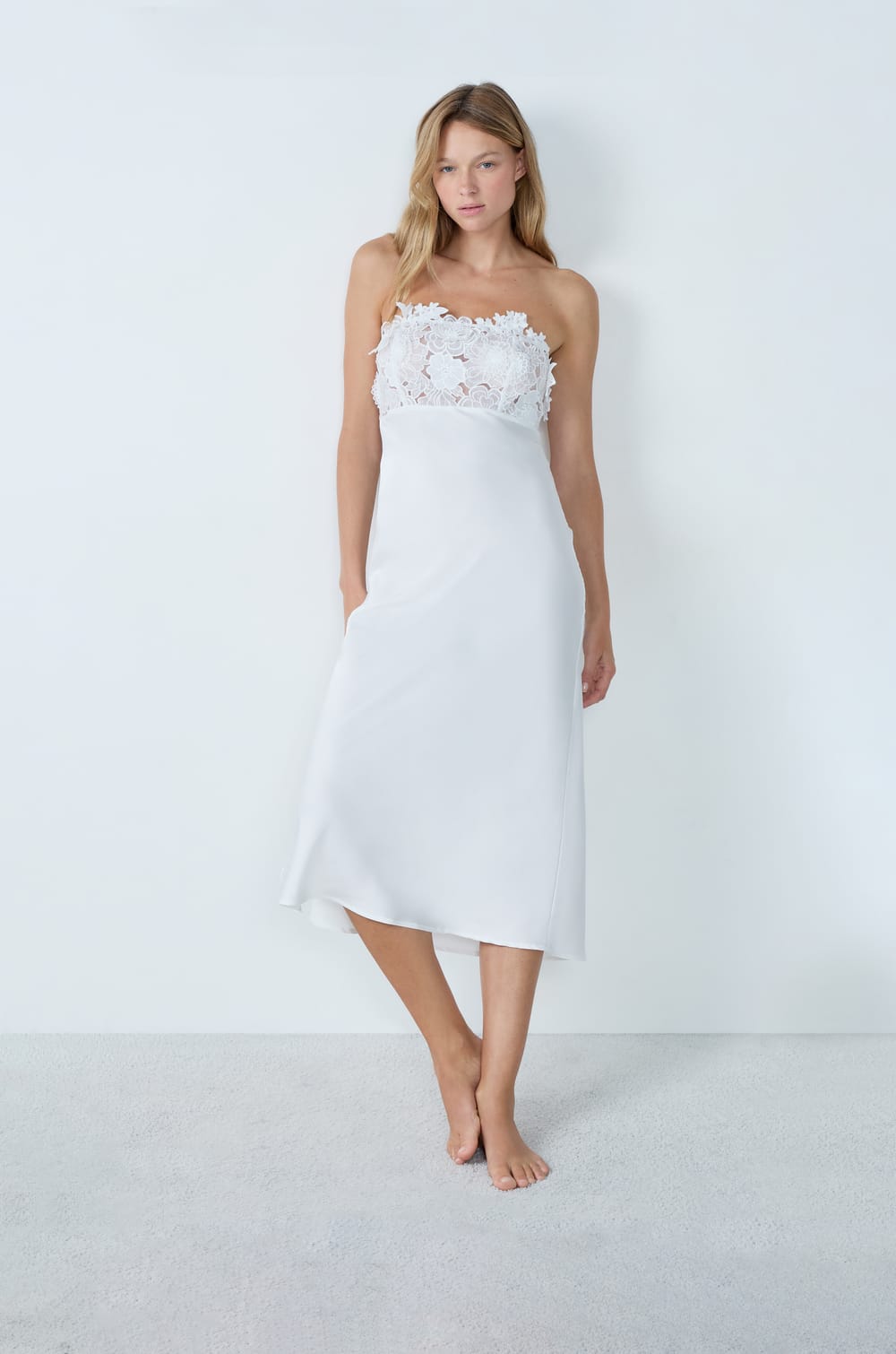 Long Satin Nightdress With Embroidery Details;${refinementColor}