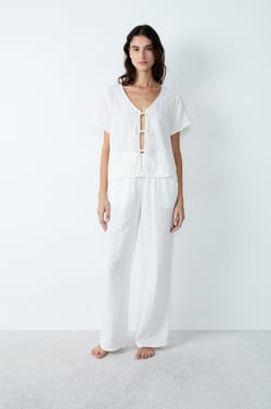 Chemise manches courtes en coton à nœuds;${refinementColor}