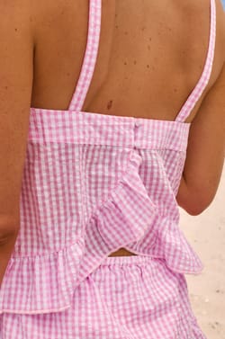 Top &agrave; imprim&eacute; vichy en coton;${refinementColor}
