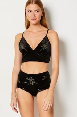 Embroidered Velvet Wireless Bralette;${refinementColor}