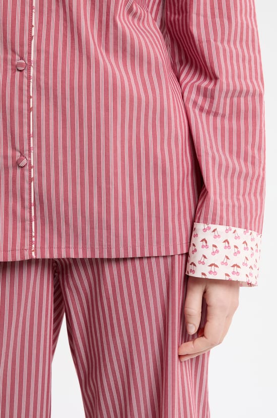 Gestreiftes Pyjama-Hemd aus Baumwolle mit Mocktail-Motiven;${refinementColor}