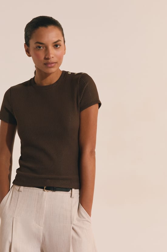 Ribbed Cotton T-shirt;${refinementColor}