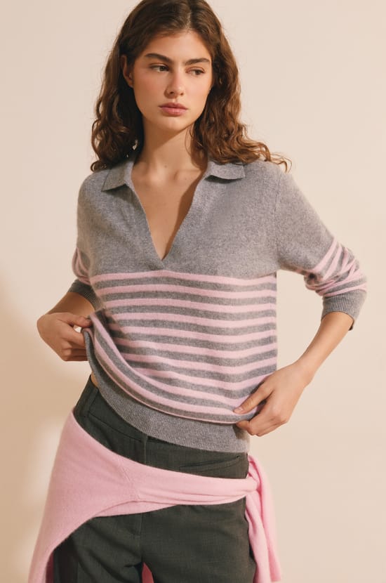 Pull col polo 100% cachemire;${refinementColor}