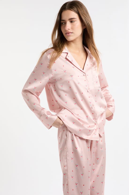 Pyjama Hemd mit Mocktail-Motiven;${refinementColor}