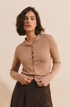 Cardigan &agrave; col montant avec laine;${refinementColor}