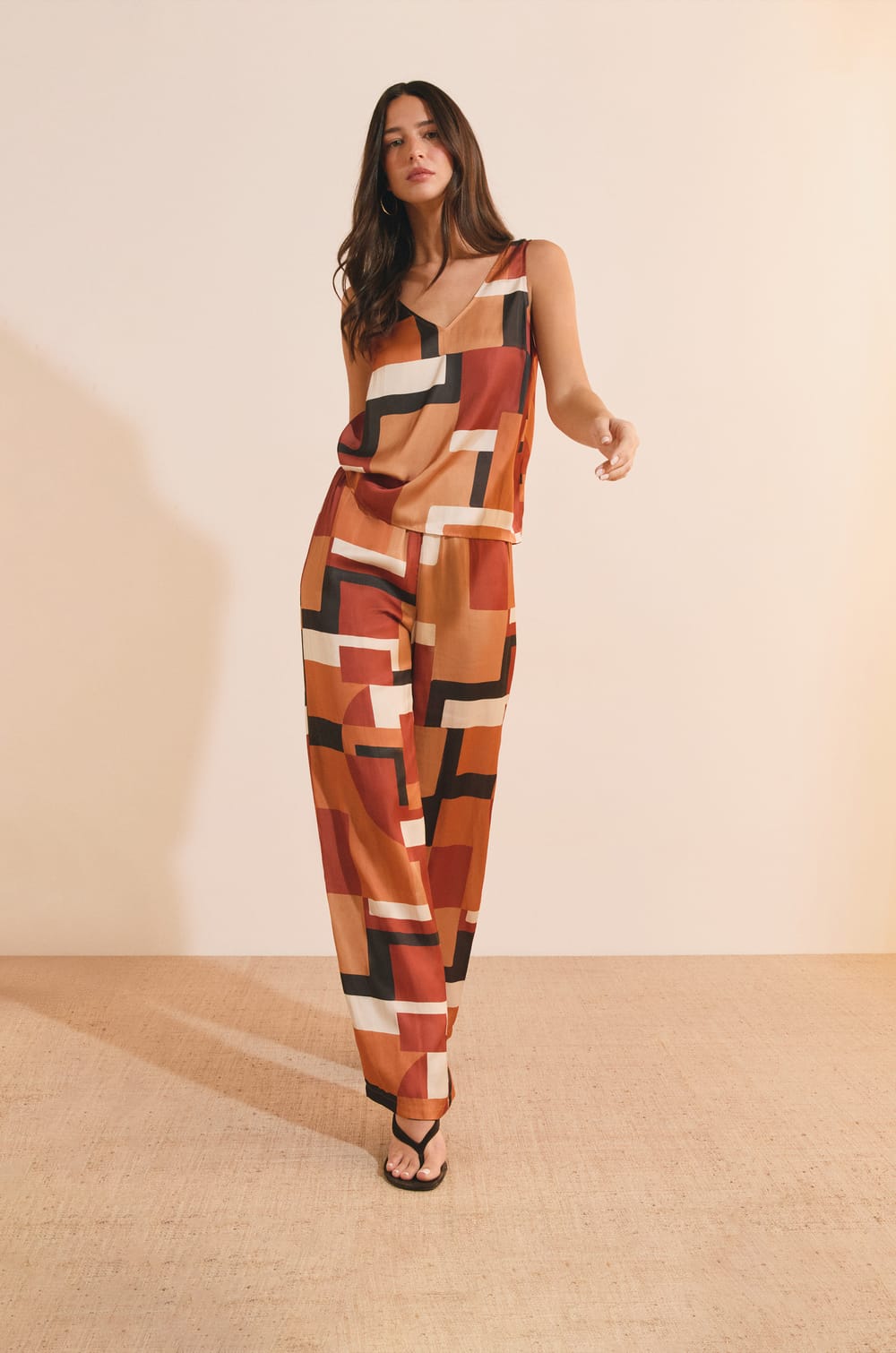 Pantalon &agrave; imprim&eacute; g&eacute;om&eacute;trique;${refinementColor}