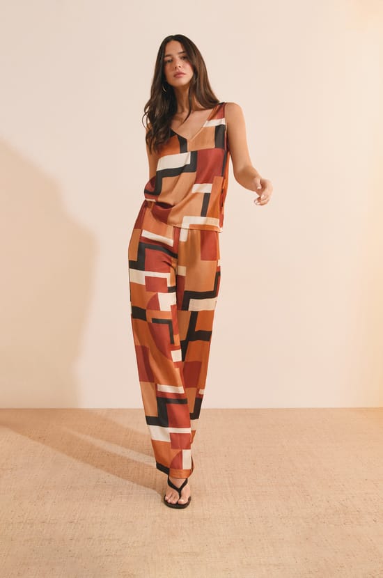 Pantalon &agrave; imprim&eacute; g&eacute;om&eacute;trique;${refinementColor}