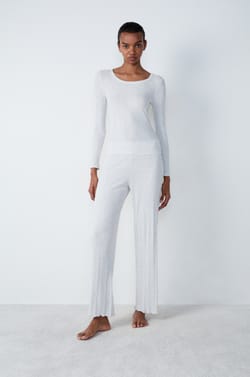 Long-sleeved ribbed cotton pyjama T-shirt;${refinementColor}