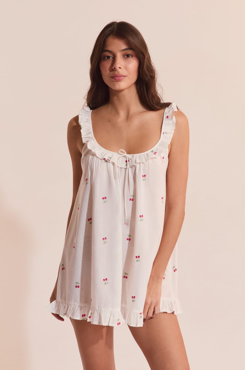 Nuisette courte en coton &agrave; motifs cerises;${refinementColor}