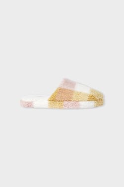 Chaussons mules polaires à carreaux;${refinementColor}