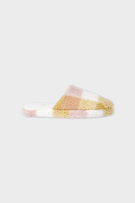 Chaussons mules polaires à carreaux;${refinementColor}