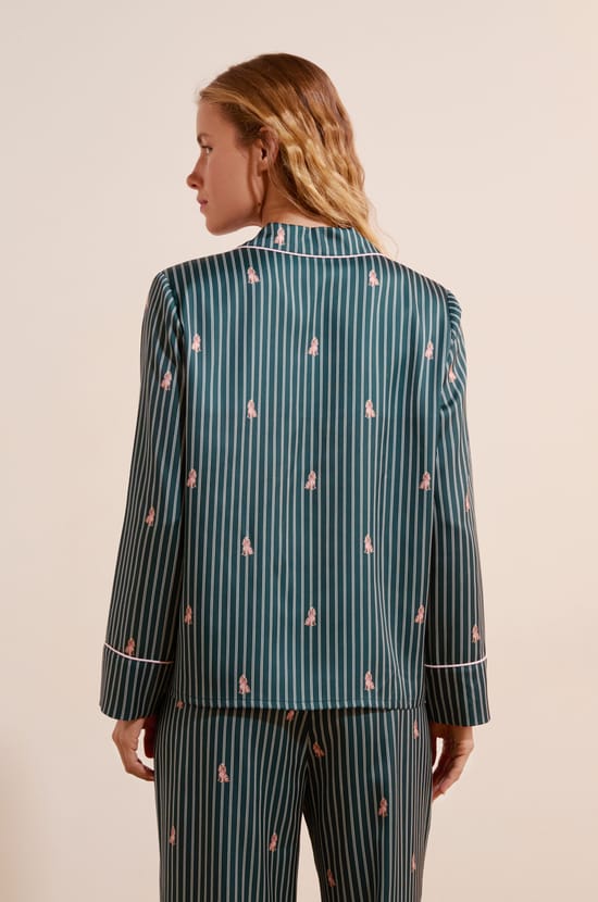 Chemise de pyjama &agrave; rayures &agrave; motifs chiens;${refinementColor}