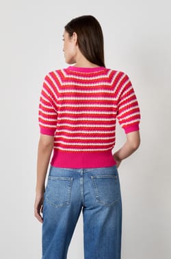 Cardigan manches courtes &agrave; rayures;${refinementColor}