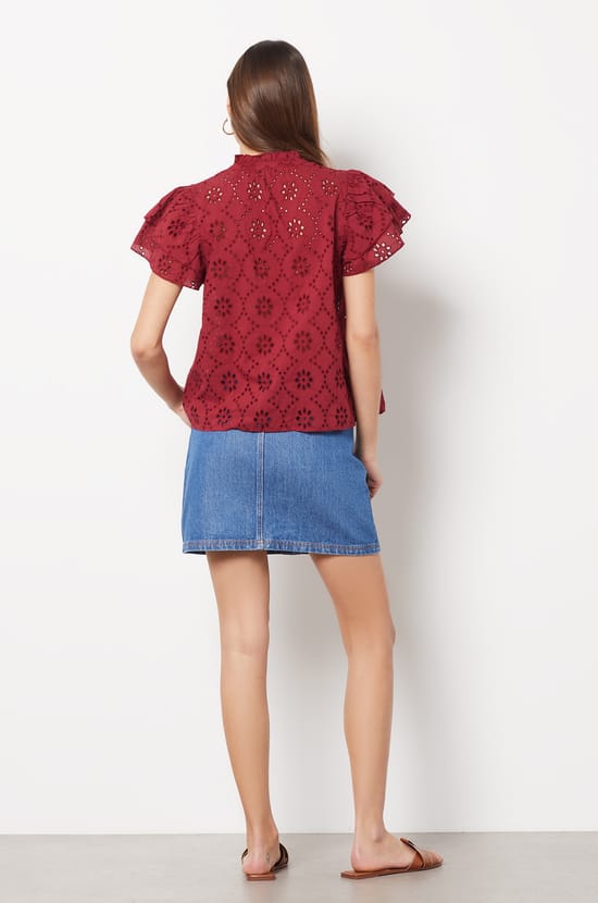 Broderie Anglaise Cotton Short-sleeved Top;${refinementColor}