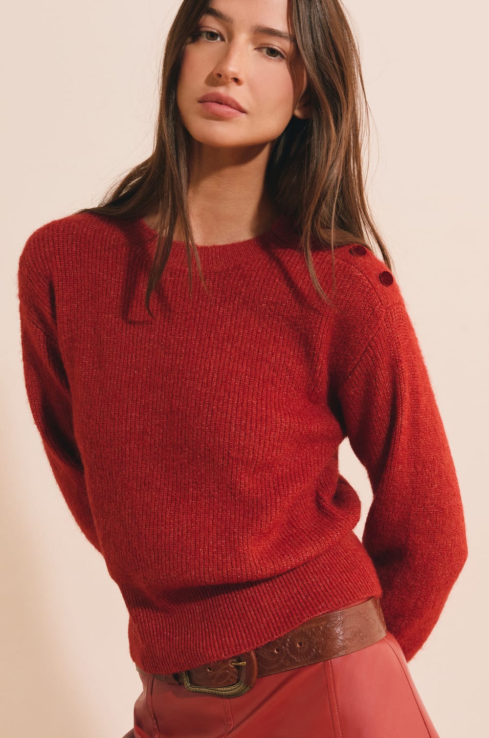 Pull manches longues avec d&eacute;tails boutons;${refinementColor}