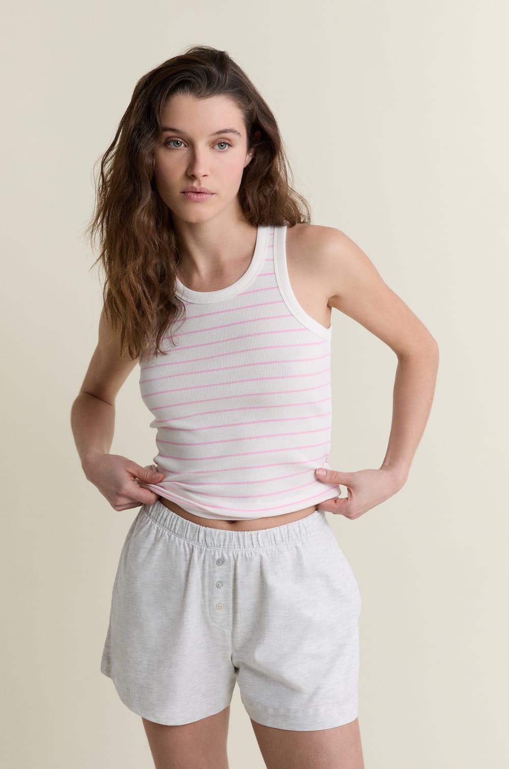 D&eacute;bardeur de pyjama col rond avec coton;${refinementColor}
