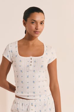 Cotton pointelle pyjama t-shirt with motifs;${refinementColor}
