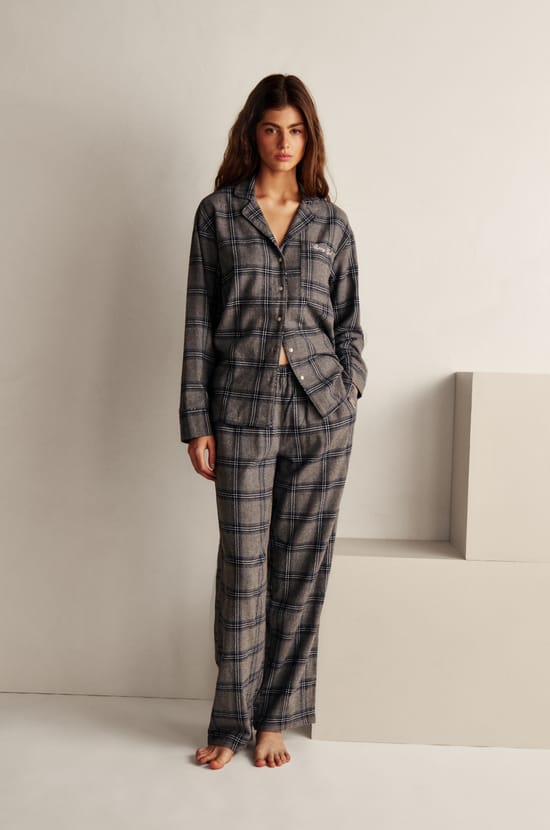 Pantalon de pyjama &agrave; carreaux en coton;${refinementColor}