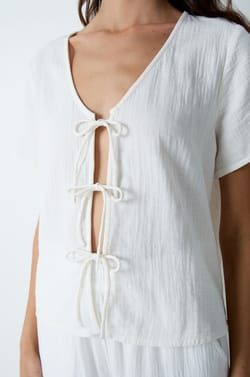 Chemise manches courtes en coton à nœuds;${refinementColor}