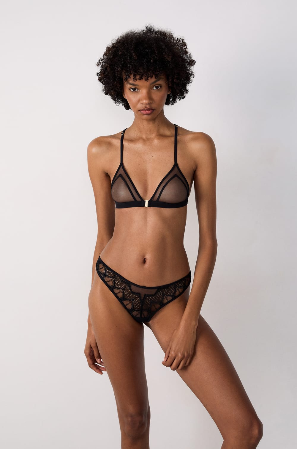 Wireless Triangle Bra in Tulle with Lace Back;${refinementColor}