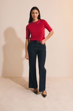 Camiseta de algod&oacute;n bordada con mangas hasta los codos;${refinementColor}