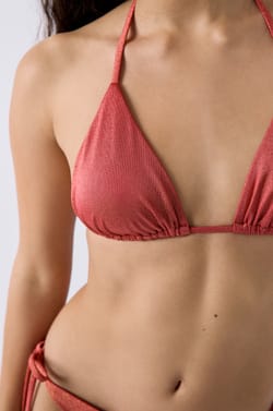 Glittery Triangle Bikini Top;${refinementColor}