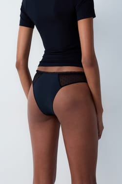 Tanga menstruel en coton et tulle - Flux léger;${refinementColor}