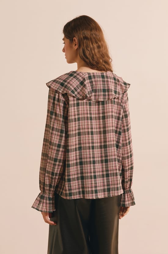 Blouse en coton &agrave; carreaux;${refinementColor}