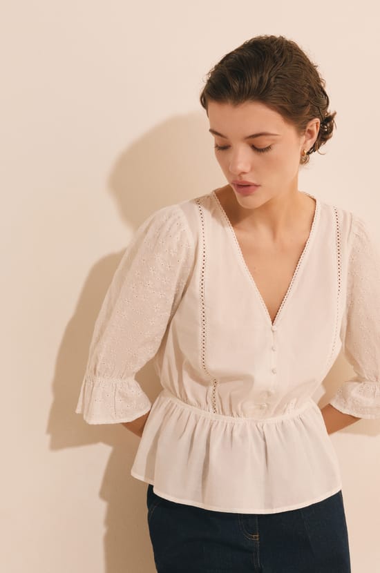 Blouse avec broderie en coton;${refinementColor}
