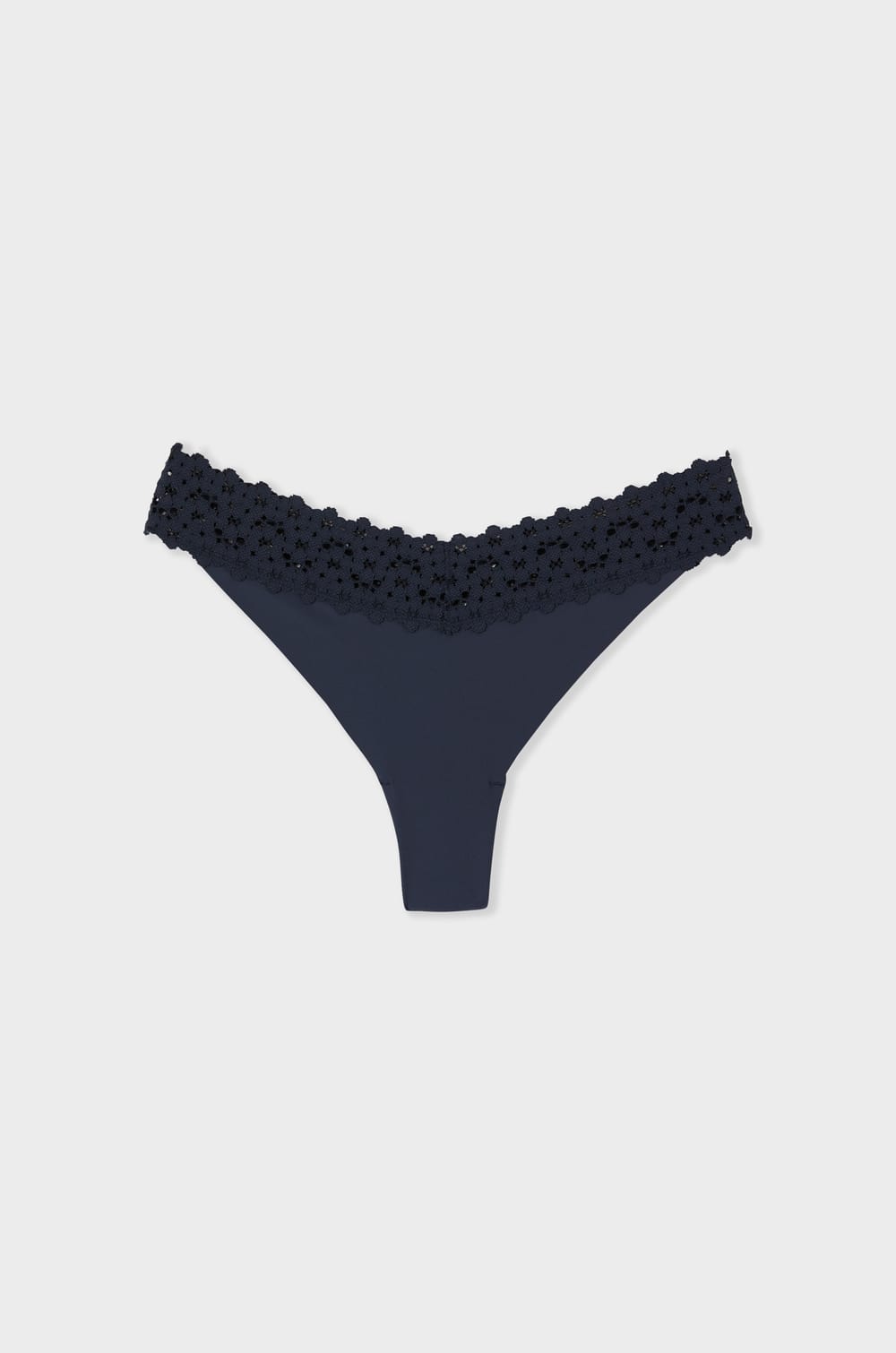 Tanga V-shape en microfibre et dentelle;${refinementColor}