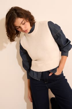 Pull sans manches &agrave; col rond;${refinementColor}