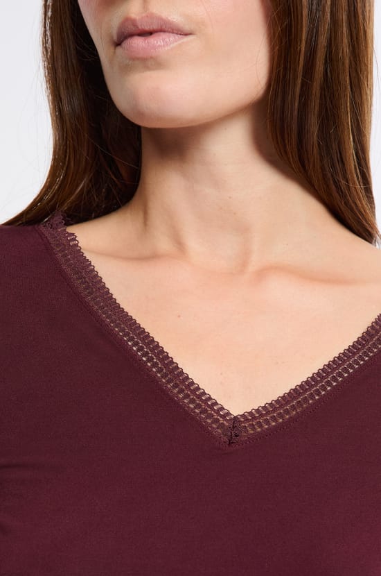 T-shirt col V maille thermique;${refinementColor}