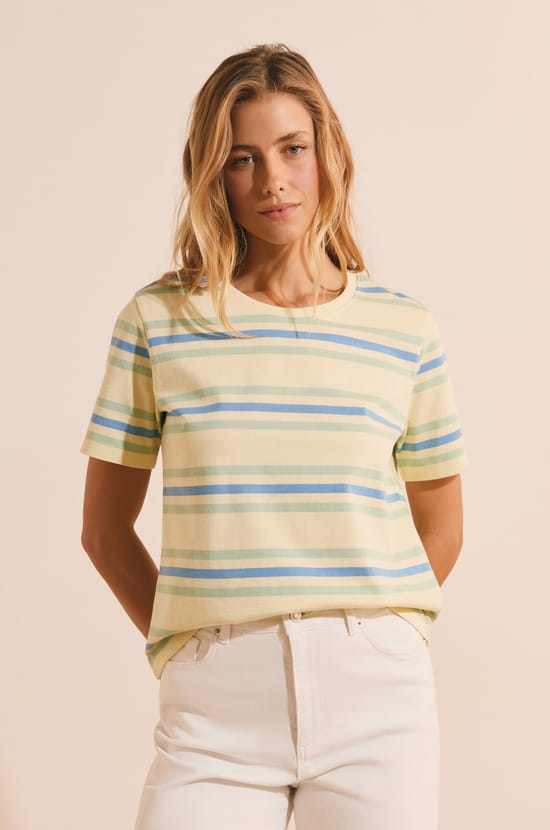 T-shirt &agrave; rayures en coton;${refinementColor}